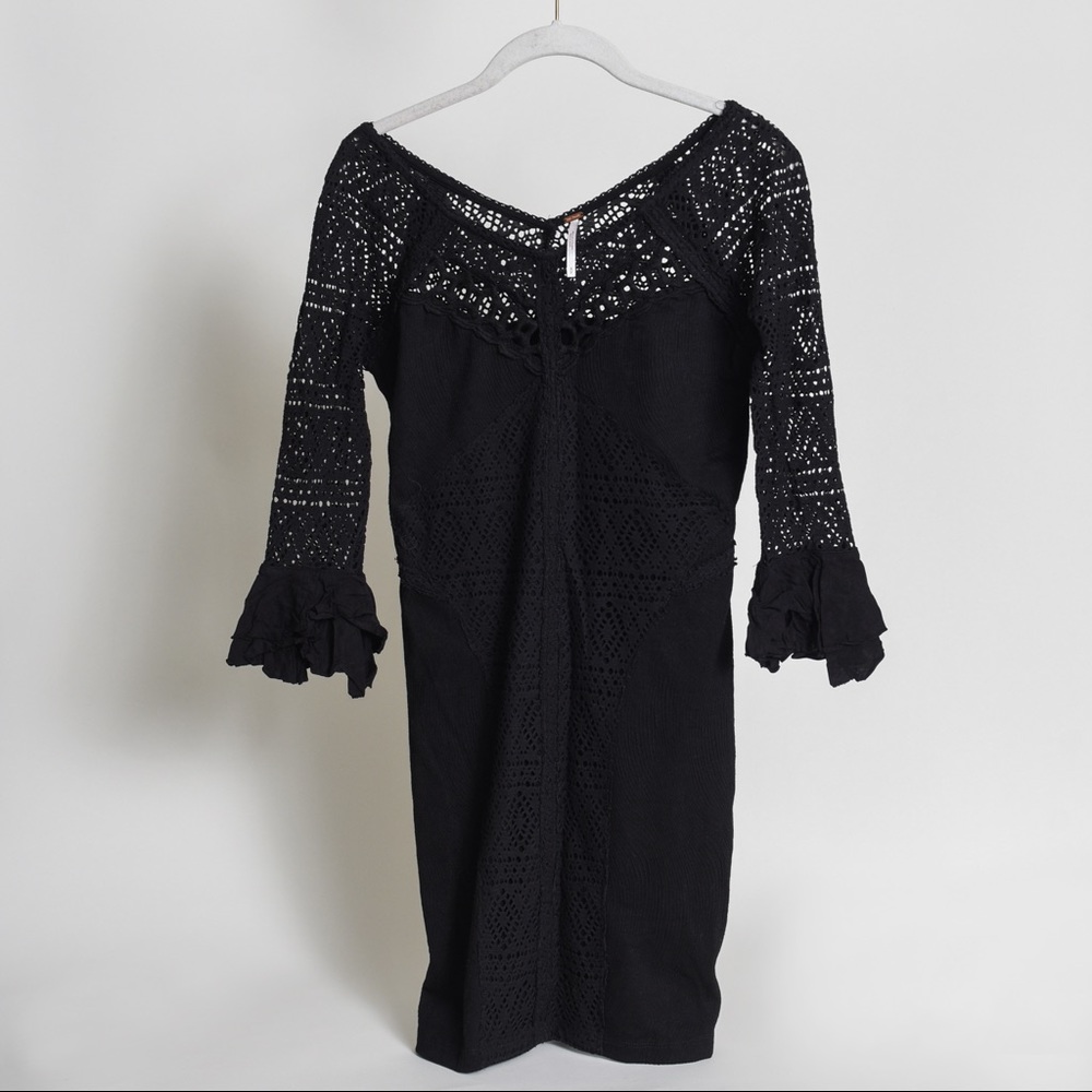 Free People Crochet Little Black Dress